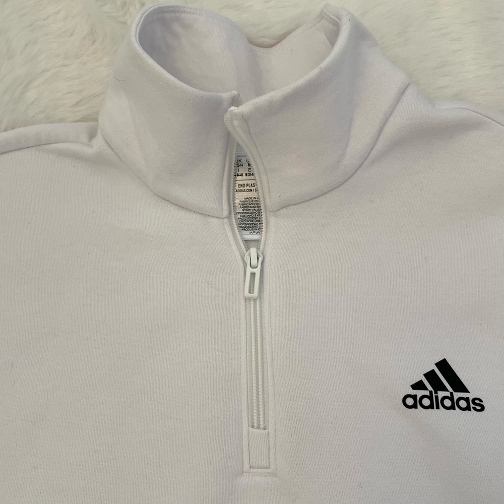 adidas White Half-Zip Sweatshirt with Sleeve Logo - Picture 3 of 11